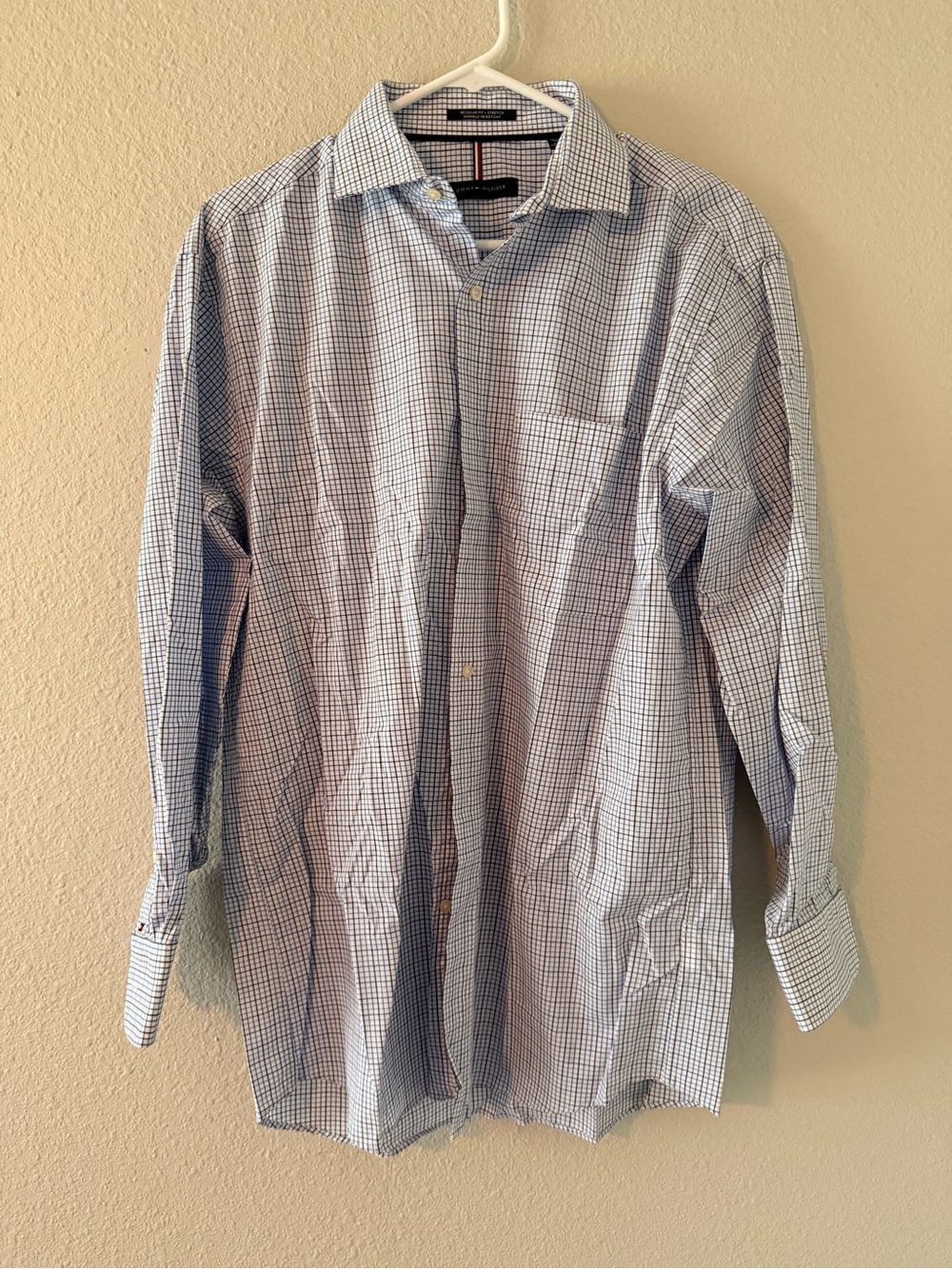 Tommy Hilfiger White and Blue Micro-Check Dress Shirt